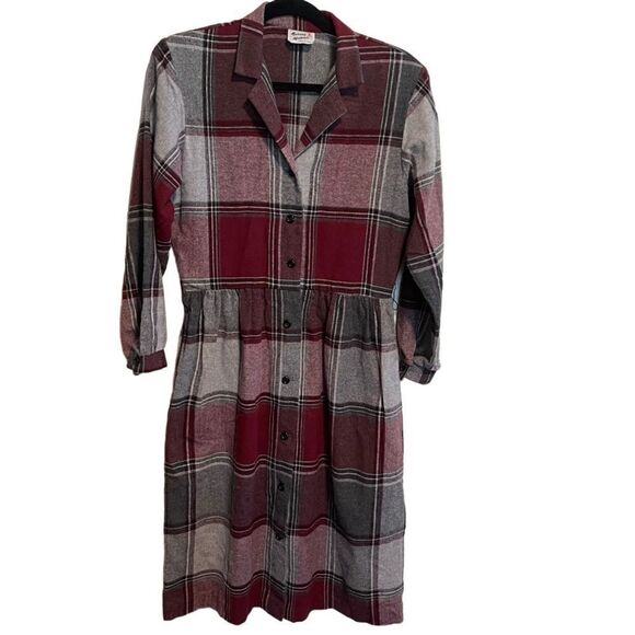Murray Meisner- Rare Vintage Plaid Wool Made USA Prairie CottageCore Dress, L - Picture 2 of 12